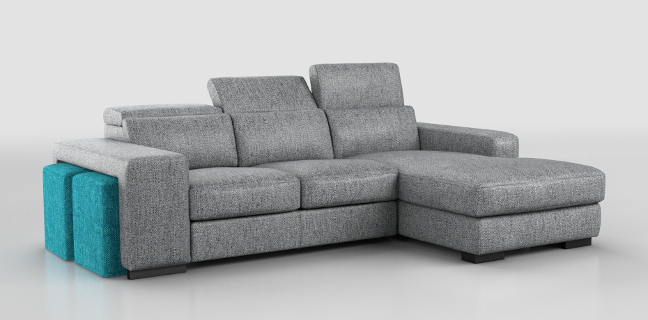 Melizzano - large corner sofa with sliding mechanism right peninsula with pocket organiser and 2 armrest pouf